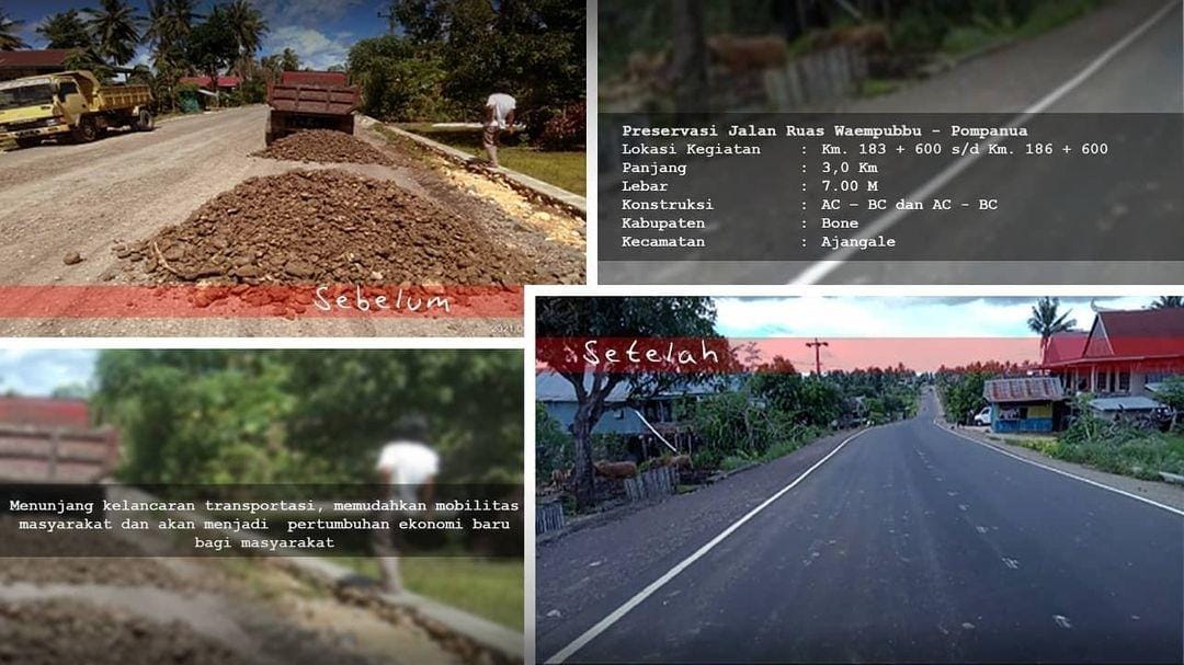 Ruas Jalan Waempubbu - Pompanua , Bone telah tuntas