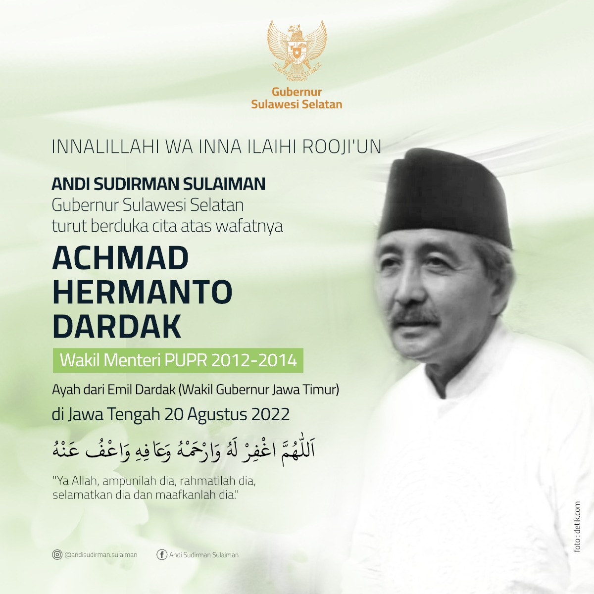 Ayah Wagub Jatim Meninggal Dunia, Gubernur Andi Sudirman Sampaikan Duka Cita Mendalam