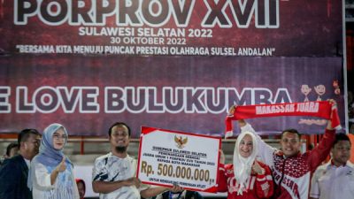 Kota Makassar berhasil keluar sebagai juara umum pada Pekan Olahraga Daerah Provinsi (Porprov) Sulawesi Selatan (Sulsel) XVII tahun 2022, di Stadion Mini Bulukumba, Minggu malam, 30 Oktober 2022.
