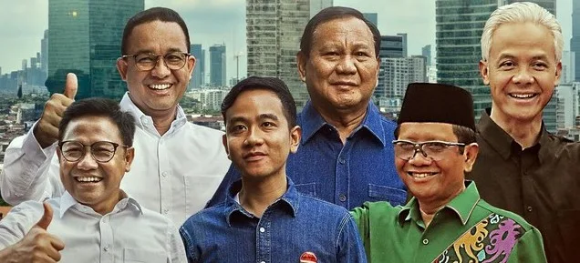 ilustrasi tiga paslon Capres dan Cawapres jpeg