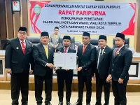 Dewan Perwakilan Rakyat Daerah (DPRD) Kota Parepare menggelar rapat paripurna pengumuman penetapan Walikota dan Wakil Walikota terpilih untuk periode 2025-2030 pada Jumat 7 februari 2025