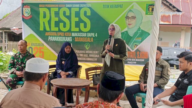 Anggota DPRD Makassar, Hj Umiyati menggelar reses kedua masa sidang kedua tahun sidang 2024/2025 di Jalan Perumnas Antang 1, Kelurahan Manggala, Kecamatan Manggala, Kamis (13/3/2025).