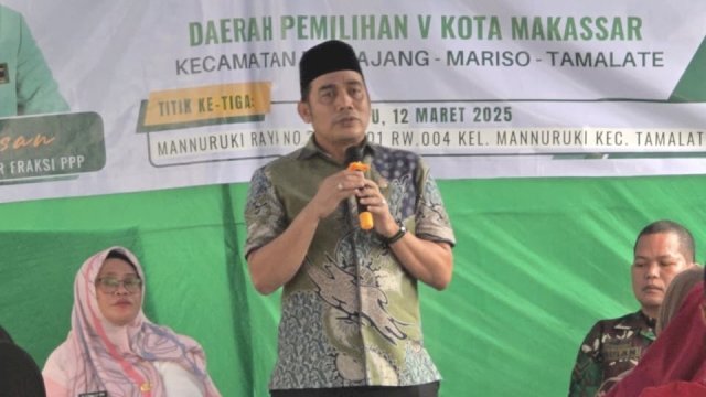 Anggota DPRD Makassar, Irwan Hasan menemui konstituennya di Jalan Andi Tonro 2, Kelurahan Pa’baeng-baeng, Kecamatan Tamalate, Jumat (14/3/2025).