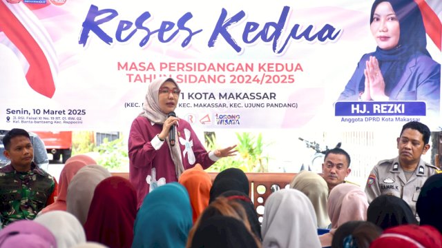 Anggota DPRD Kota Makassar, Rezki mengawali reses kedua masa persidangan kedua tahun 2024/2025, Jalan RSI Faisal XI, Kelurahan Banta-bantaeng, Kecamatan Rappocini, Senin (10/3/2025).