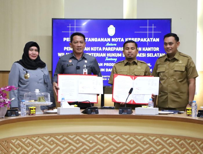 Wali Kota Parepare, Tasming Hamid menerima kunjungan Kepala Kantor Wilayah Kementerian Hukum dan Hak Asasi Manusia (Kemenkumham) Sulawesi Selatan, Andi Basmal, Senin, 26 Mei 2025.