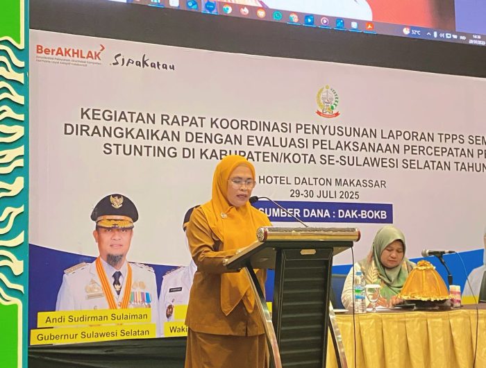 Wakil Gubernur Sulawesi Selatan, Fatmawati Rusdi, menegaskan pentingnya kolaborasi lintas sektor untuk mempercepat penurunan angka stunting di Sulsel.