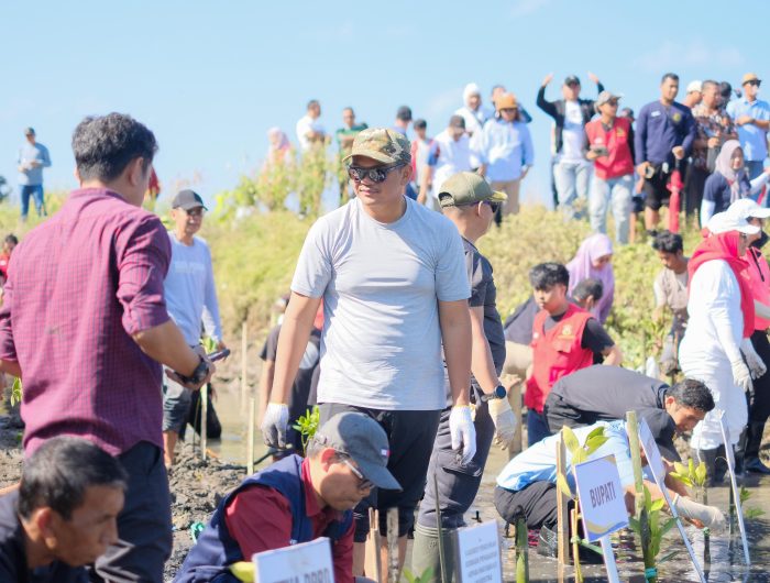 Bupati Bantaeng, M. Fathul Fauzy Nurdin menghadiri Penanaman 5.000 bibit Mangrove yang digelar mahasiswa Kuliah Kerja Nyata (KKN) Universitas Hasanuddin (Unhas) gelombang 114, di Pantai Pacuan Kuda, Desa Biangkeke, Minggu, 3 Agustus 2025.