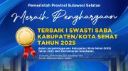 Pemerintah Provinsi Sulawesi Selatan (Sulsel) berhasil meraih penghargaan sebagai Terbaik 1 Swasti Saba Kabupaten/Kota Sehat 2025 dalam penyelenggaraan Kabupaten/Kota Sehat (KKS) yang diselenggarakan oleh Kementerian Kesehatan Republik Indonesia, Jumat (28/11/2025).