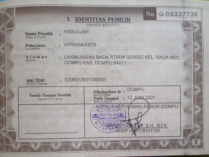 Dokumen penting berupa Buku Pemilik Kendaraan Bermotor (BPKB) atas nama Abdullah, pemilik sepeda motor Honda dengan nomor polisi EA 4079 PB, dilaporkan hilang sejak September lalu.