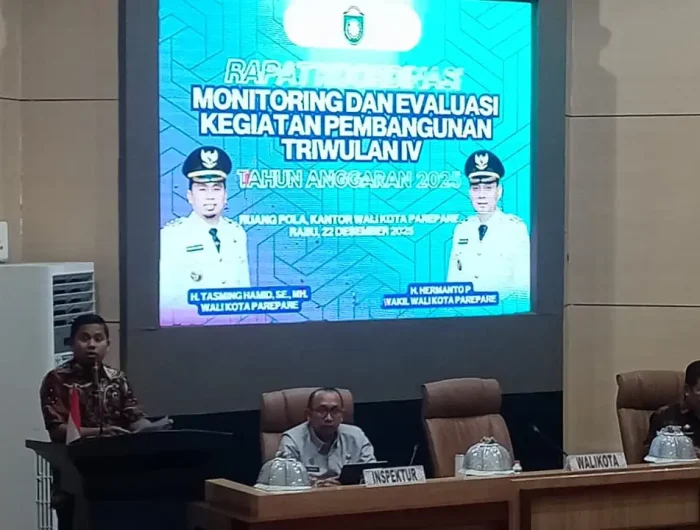 Pemerintah Kota Parepare dalam hal ini Badan Perencanaan Pembangunan Daerah (Bappeda) menggelar Rapat Koordinasi Monitoring dan Evaluasi kegiatan Pembangunan Kota Parepare Triwulan IV Tahun 2025.