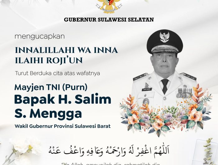 Gubernur Sulawesi Selatan, Andi Sudirman Sulaiman menyampaikan duka cita yang mendalam atas wafatnya Mayjen TNI (Purn) H. Salim S. Mengga, yang juga Wakil Gubernur Sulawesi Barat.