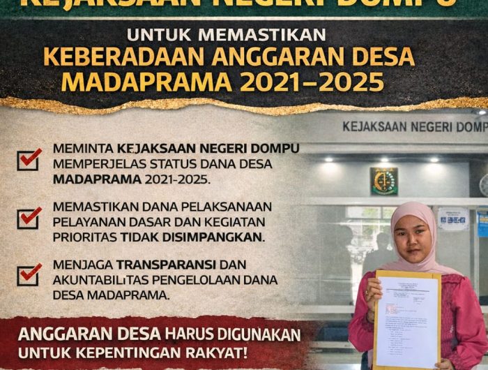 Aladin, pemuda asli Desa Madaprama, Kabupaten Dompu, resmi melayangkan laporan ke Kejaksaan Negeri Dompu terkait dugaan penyimpangan pengelolaan Anggaran Dana Desa Madaprama periode 2021–2025. Rabu, (4/02/2026).