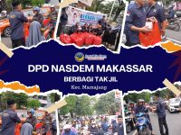 Semangat berbagi di bulan suci Ramadan ditunjukkan Dewan Pimpinan Cabang (DPC) Partai NasDem Kota Makassar melalui kegiatan pembagian takjil gratis kepada masyarakat, Rabu (25/2/2025).