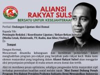 Aliansi Rakyat Sulsel, Tegaskan Dukungan terhadap Program Kerakyatan Presiden Prabowo 18 Dukungan terhadap program-program kerakyatan Presiden Prabowo Subianto terus mengalir dari berbagai elemen masyarakat. Kali ini, Aliansi Rakyat Sulsel akan menggelar aksi damai yang melibatkan sekitar 15 ribu massa aksi pada Rabu (24/6/2026) di kawasan Fly Over dan Kantor sementara DPRD Sulawesi Selatan.