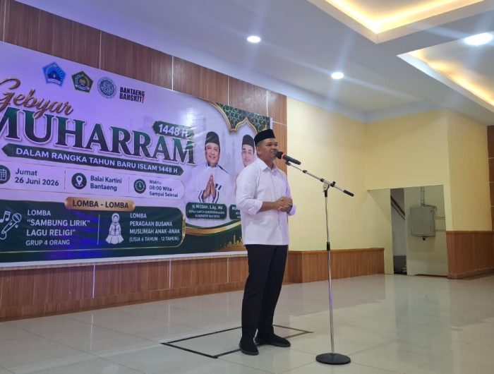 Bupati Bantaeng, Muh. Fathul Fauzy Nurdin akrab disapa Uji Nurdin, secara resmi membuka kegiatan Gebyar Muharam 1448 Hijriah yang diselenggarakan oleh DPD BKPRMI Kabupaten Bantaeng yang berlangsung di Gedung Balai Kartini, Jumat 26 Juni 2026.